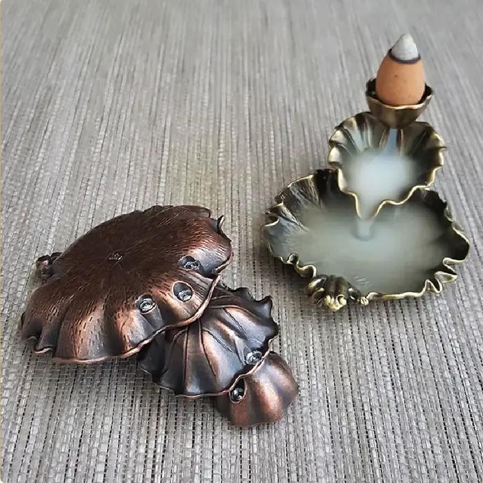 Mini brûleur d'encens à courant de compteur de feuilles de lotus, brûleur d'encens en alliage décoratif chinois, décoration de la maison