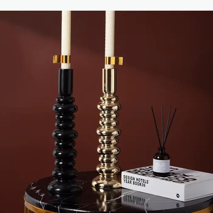 Porte-bougie cylindrique en céramique plaqué or, décoration de bureau, bougeoir romantique, brûleur de cire fondue, support de bougie, décoration moderne pour la maison