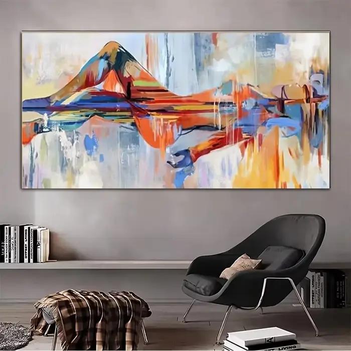 1 pièce d'impression sur toile de paysage de montagne abstrait, art mural moderne sans cadre, peinture texturée colorée, Mi