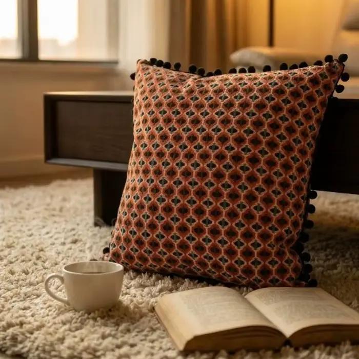 Housse de coussin jacquard géométrique rétro 50x50 cm
