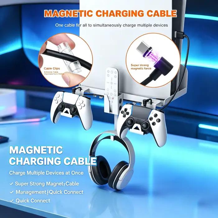 Support mural/de rangement pour console et manette PS5, livré avec un câble de charge pour manette, accessoire de jeu.