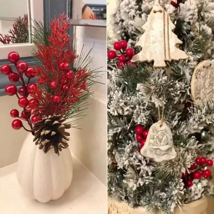 Branches de baies rouges givrées artificielles pour décoration intérieure hivernale rustique et élégante pour occasions spéciales et cadeaux de Noël