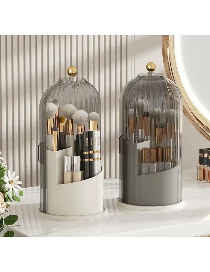 Boîte de rangement rotative anti-poussière, multi-compartiments grande capacité, pour brosses à dents, dentifrice, pinceaux de maquillage et autres objets.