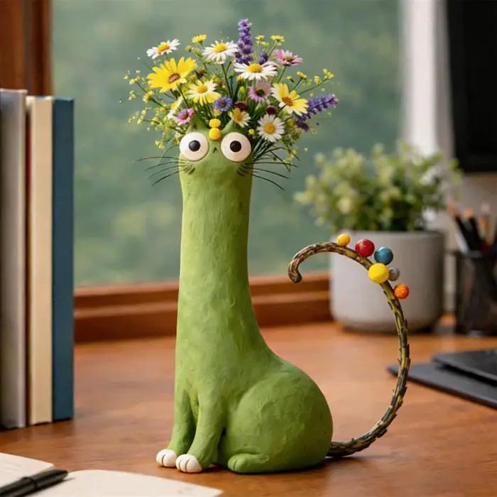 Vase à fleurs en forme de chat mignon