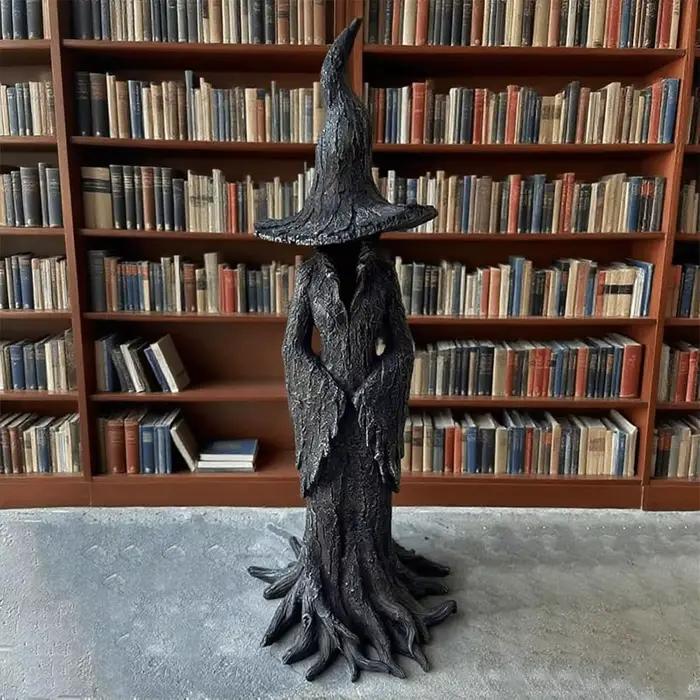 Statue de sorcière en baril craquelé noir figurine gothique en résine ornement fantastique foncé décoration de magicien rétro à offrir pour femme occasions spéciales