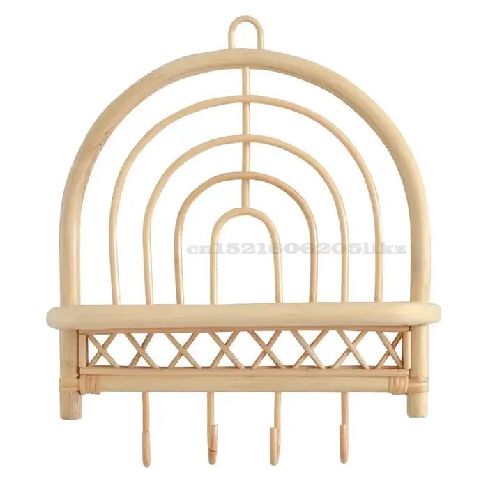 Étagère murale en rotin faite à la main, décor Boho Semi-circulaire, décoration de chambre d'enfant, crochet pour manteau de porche, ameublement de maison