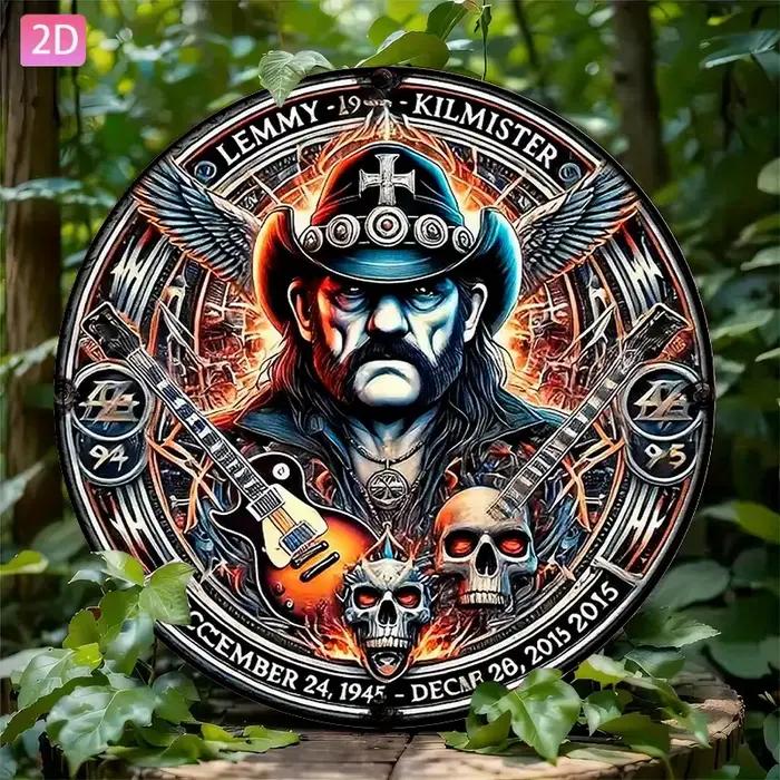 Panneau mural en métal vintage 2D Lemmy Kilmister - Décoration en aluminium avec un design complexe de crâne et de