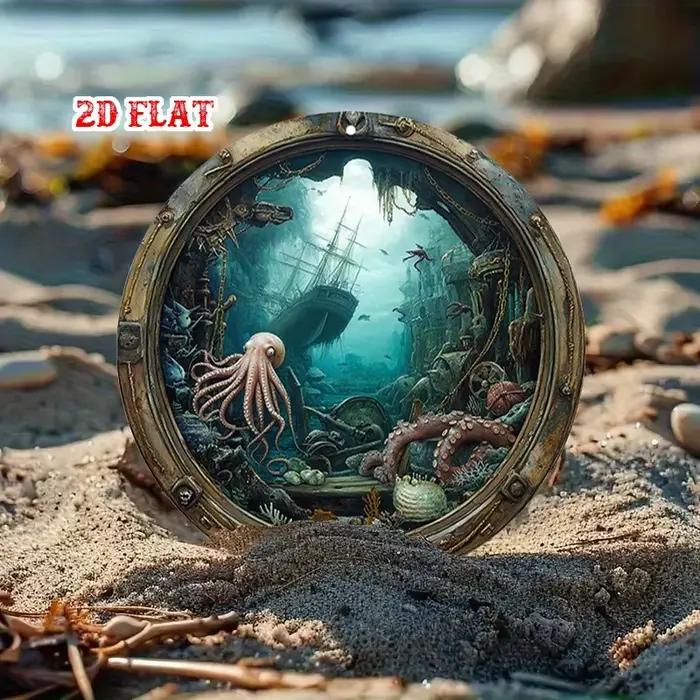 Décoration murale de trou de port nautique-panneau métallique de scène de naufrage sous-marin