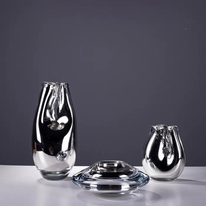 Vase en verre argenté, vase à fleurs géométrique en arc, accessoires pour arrangements floraux, hydroponie, terrarium, accessoires de décoration pour la maison