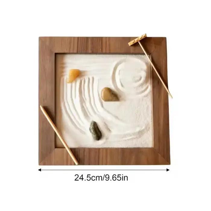 Mini jardin zen en bois gris clair pour la relaxation et la méditation, idéal pour Pâques et autres occasions de détente