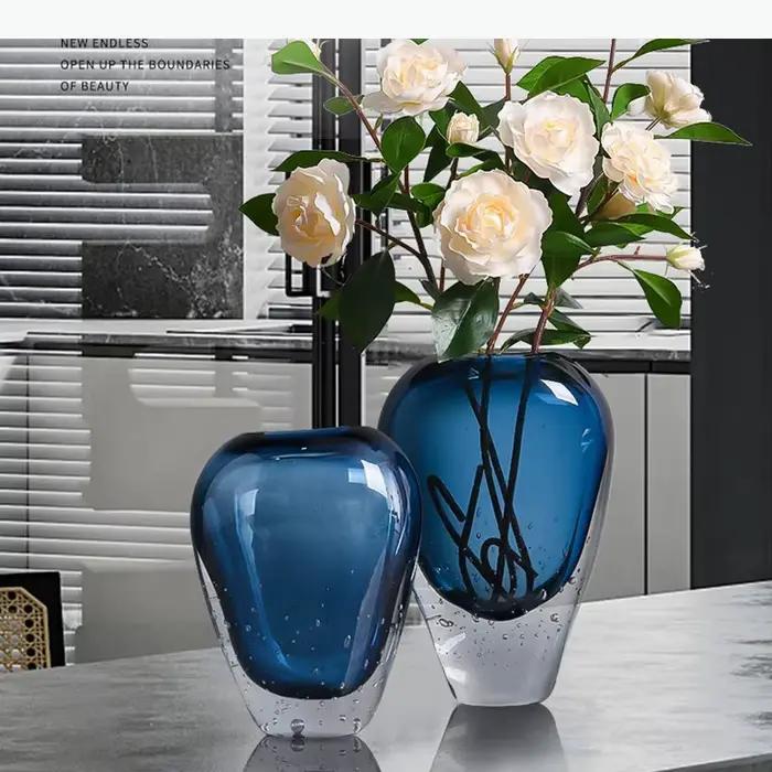 Vase en verre bleu marine créatif à bulles, pots de plantes, décoration de table, ornements, arrangement floral, vases floraux, décoration esthétique de la pièce