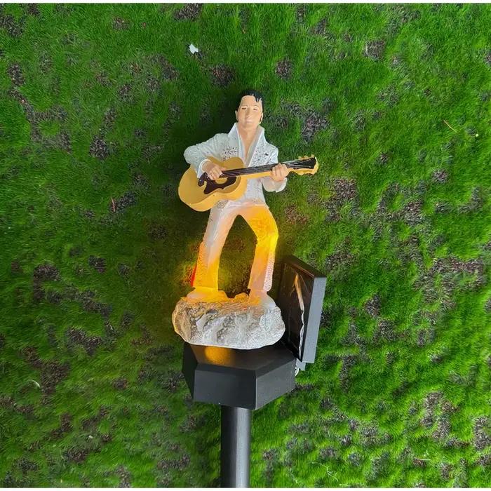 Statue de jardin solaire Elvis, statue de chanteur rock vintage, lumière LED chaude, imperméable, décoration de pelouse extérieure, ornement de cour, cadeau