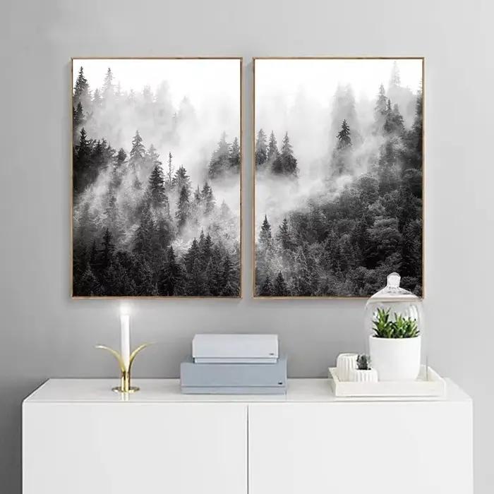 Peinture murale d'arbre d'hiver en noir et blanc impression sur toile sans cadre pour décoration d'intérieur style européen fleurs occassions spéciales