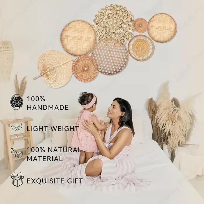 8 pièces panier mural naturel décor Boho rotin rond
