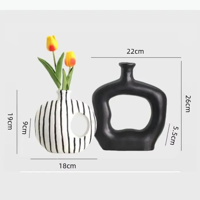 Vase en céramique rayé, géométrique abstrait ajouré, accessoires pour arrangements floraux, pot de fleurs, décoration intérieure