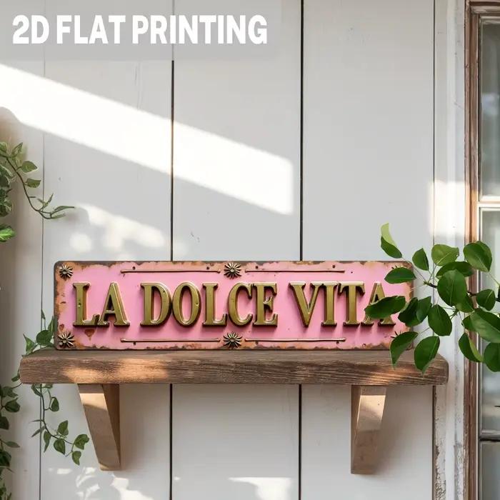 1 pièces "La Dolce Vita" tenture murale en bois 2D rose décoration familiale romantique Plaque de porte de mariage nouveaux mariés amoureux cadeaux de maison