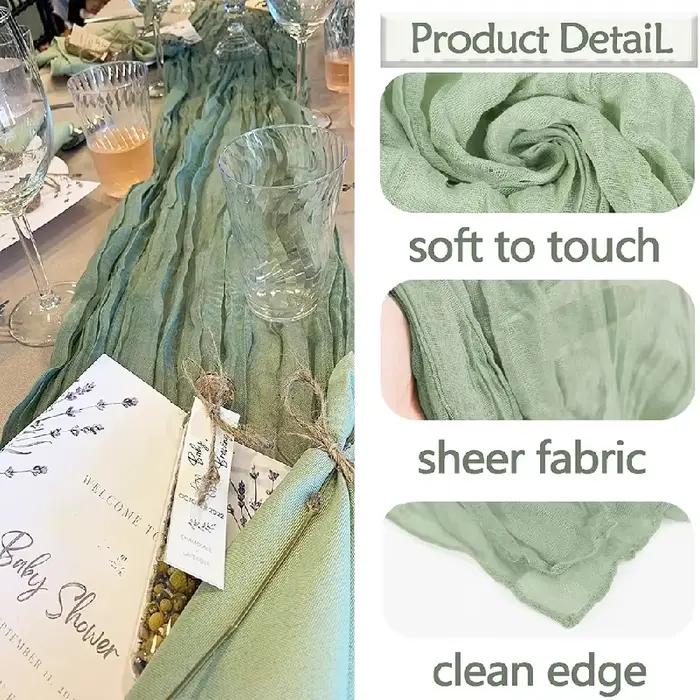 Chemin de table en gaze vert sauge rustique style bohème pour mariage baby shower anniversaire et décoration de table pour la maison