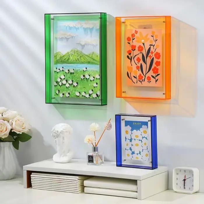 Cadre Photo en Acrylique Translucide 17 Couleurs, Cadres Creux pour Photos et Coutumes, Mur, Décoration de Bureau