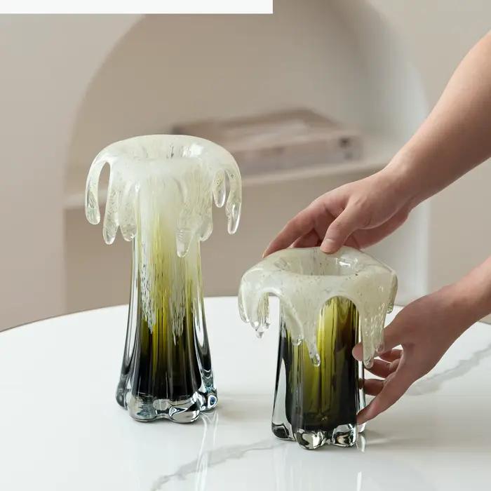 Vase en verre dégradé vert, vase à fleurs en verre liquide, arrangement floral, hydroponie, terrarium, accessoires de décoration pour la maison