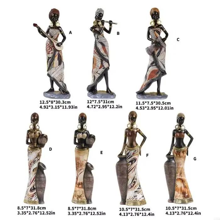 African Lady Statue Collectible Figurine Tribal Sculpture Decors vintage