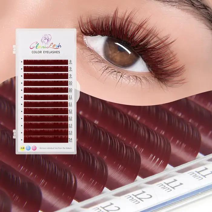 GLAMLASH cils colorés bleu lac/lavande/cannelle/vert foncé/gris Matcha Extension de faux cils colorés naturels individuels