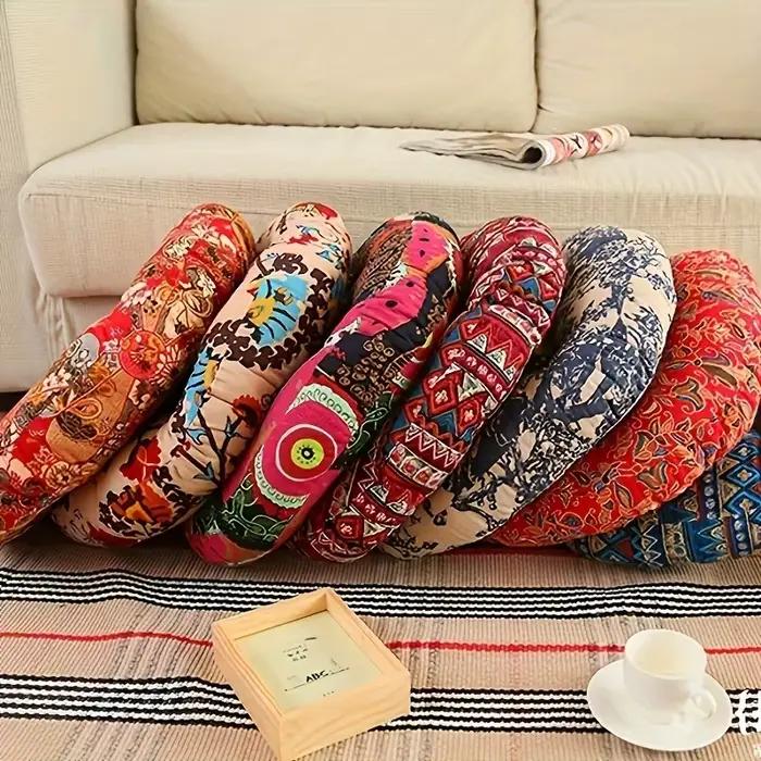 Coussin de Siège Circulaire en Tissu Ethnique