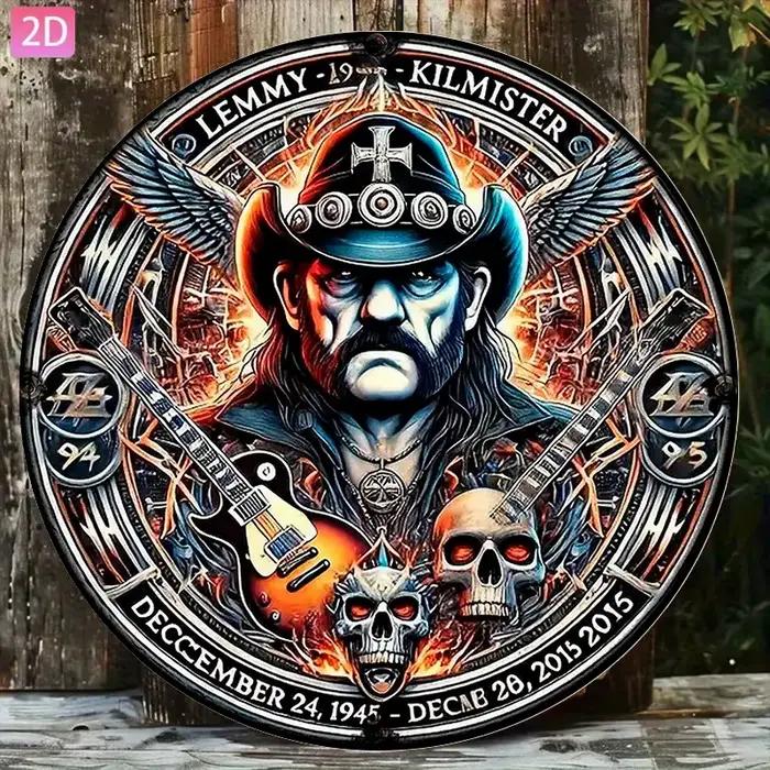 Panneau mural en métal vintage 2D Lemmy Kilmister - Décoration en aluminium avec un design complexe de crâne et de
