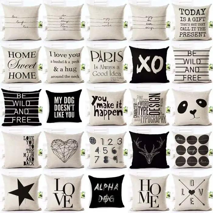 Housses de coussin décoratives en coton et polyester, motif Lettre Amour Maison, noir et blanc, pour canapé et lit, style nordique, Almofadas 45x4