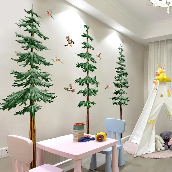 Grand autocollant mural en forme de pin 4 pièces décor de forêt pour chambre d'enfants papier peint pour salon chambre à coucher occassions spéciales