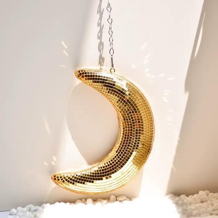 Boule disco en forme de lune, décoration d'intérieur, ornement suspendu, pendentif réfléchissant en forme de lune, décoration de bar, boules miroir de scène, fête
