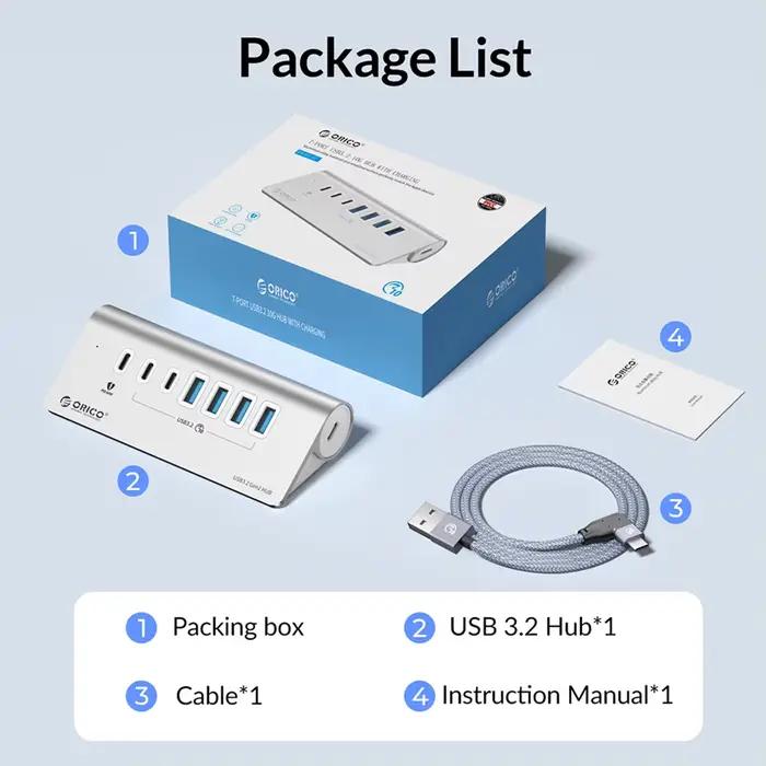 ORICO 10Gbps USB 3.2 Station d'accueil Hub Type C séparateur PD60W adaptateur de charge Multi 4/7 Ports commutateur pour PC accessoires d'ordinateur portable