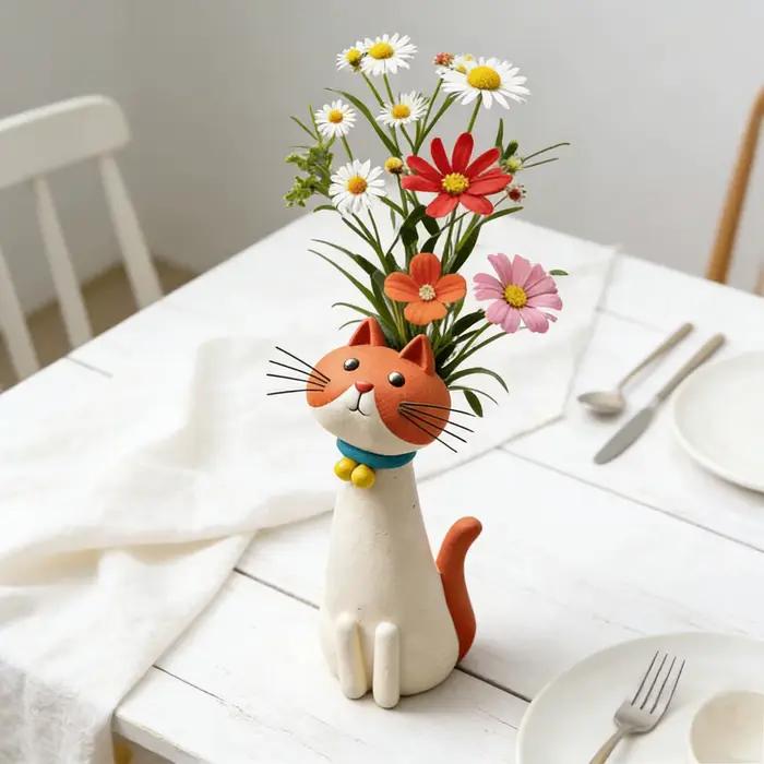 Vase à fleurs en forme de chat mignon