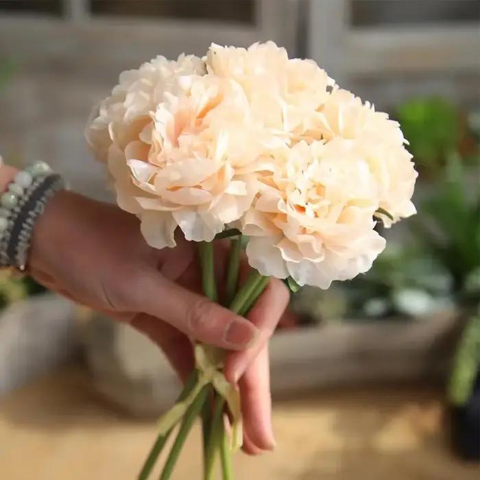 Bouquet de Pivoines Artificielles pour Décoration de Mariage, Fausses Fleurs, Hortensias Bon Marché, 5 Têtes