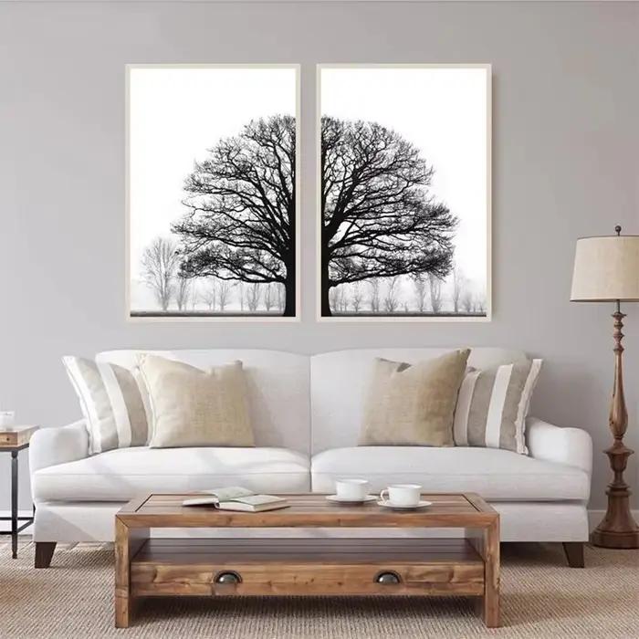 Peinture murale d'arbre d'hiver en noir et blanc impression sur toile sans cadre pour décoration d'intérieur style européen fleurs occassions spéciales