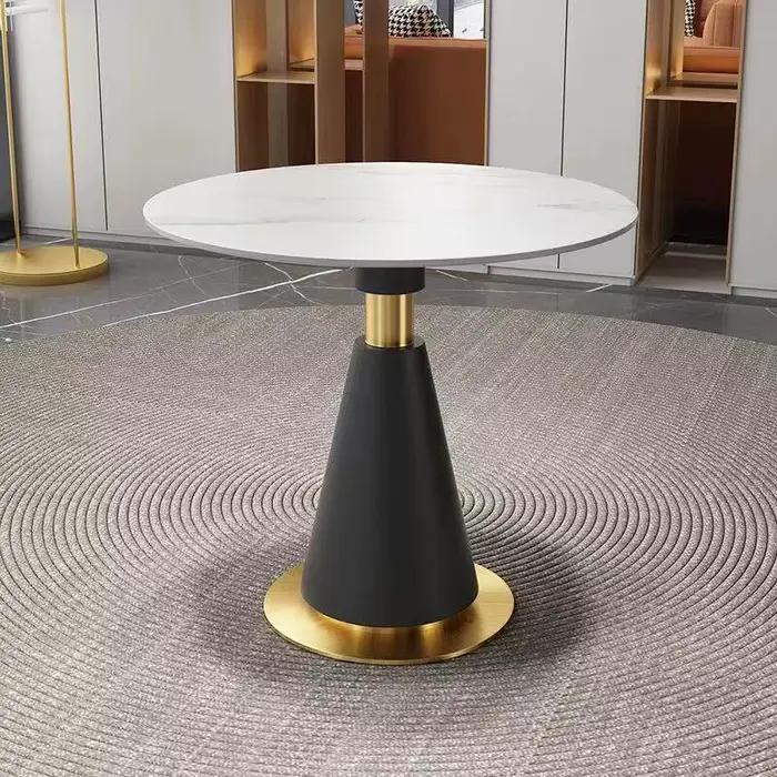 Table à manger ronde moderne avec plateau en imitation marbre
