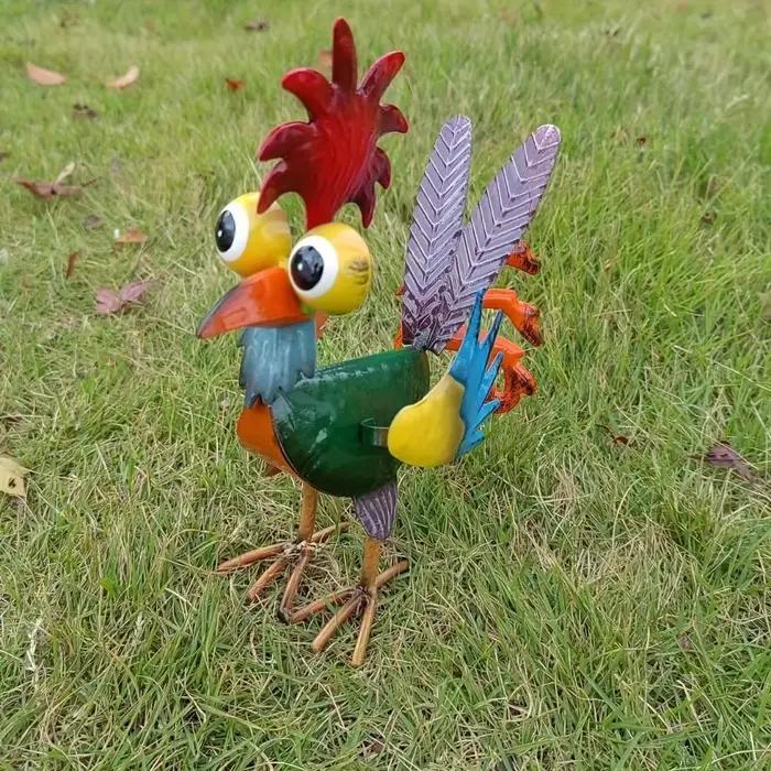 Décoration extérieure : Statues de coq de jardin en fer, sculpture de poulet, ornements miniatures en métal antirouille pour la maison