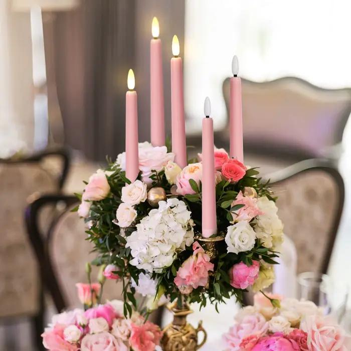 FPOO 4pcs LED Bougies à mèche rose Bougie de mariage sans flamme avec minuterie