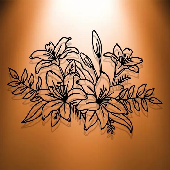 Sculpture murale artistique 2D en métal en forme de lys, les décorations murales florales sont utilisées dans les jardins extérieurs, les terrasses, les intérieurs domestiques et les balcons.
