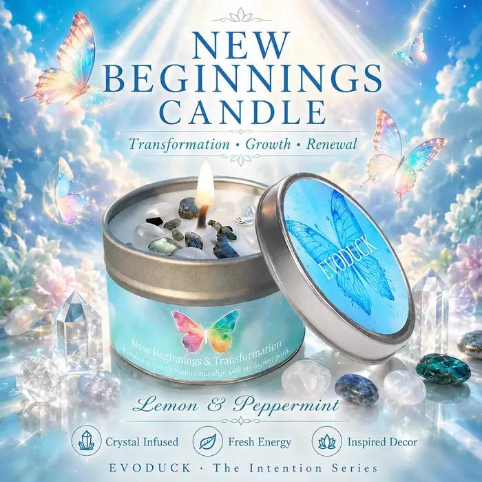 Bougie parfumée citron menthe poivrée en cristal – Nouveaux Départs, Transformation, Manifestation Spirituelle, Aromathérapie – Bougie en boîte – Cadeau Décoratif