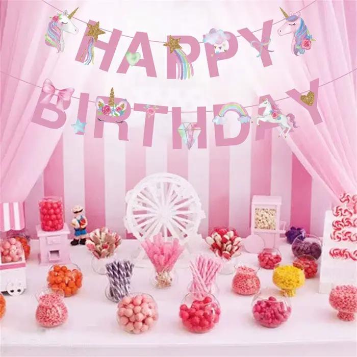 Bannière de joyeux anniversaire sur le thème de la licorne, fournitures pour cadeaux de décoration de fête d'anniversaire