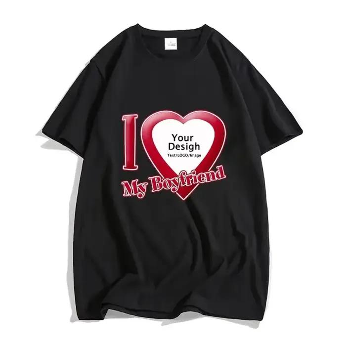 Bricolage j'aime mon petit ami petite amie T-shirt pour hommes femmes Photo personnalisée à manches courtes T-shirt hauts personnaliser T-shirt