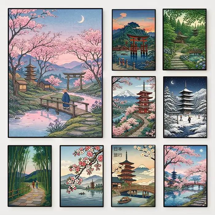 Affiche de paysage japonais Japandi