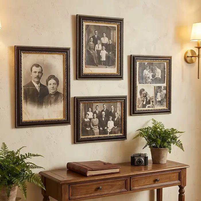 Lot de 2 cadres photo vintage brun foncé et or ornés, style baroque antique, pour mur, galerie ou présentation sur table