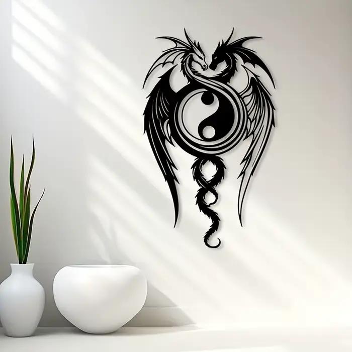 Décoration murale en métal dragon yin yang pour salle de méditation zen ambiance élégante à offrir