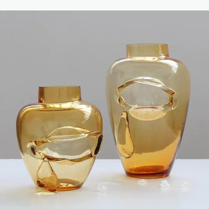 Vase en verre couleur ambre, pots à fleurs créatifs, décoration de table, arrangement de fleurs, vases floraux modernes, décoration esthétique de la pièce