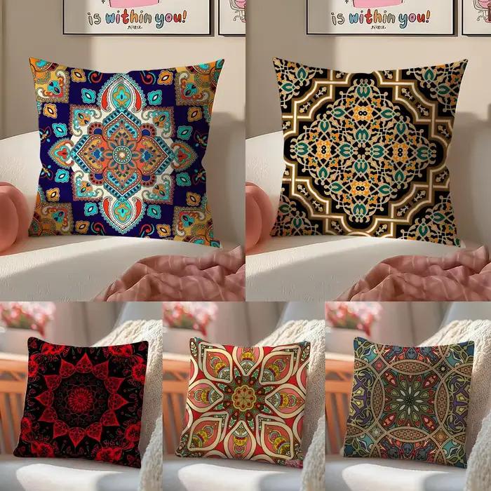 Housse de coussin décorative ethnique bohème en lin