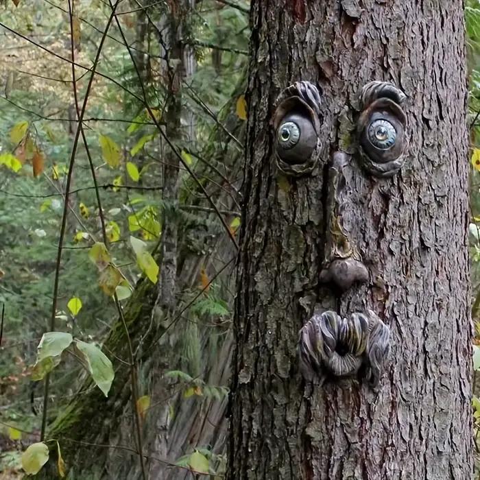 Statues de visage d'arbre d'extérieur