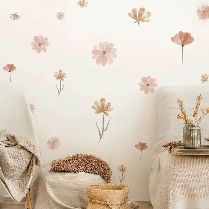 Autocollants muraux INS Boho Fleurs décoratifs DIY en aquarelle amovibles écologiques pour la décoration intérieure chambre salon jardin enfant occaSIONS SPÉCIALES