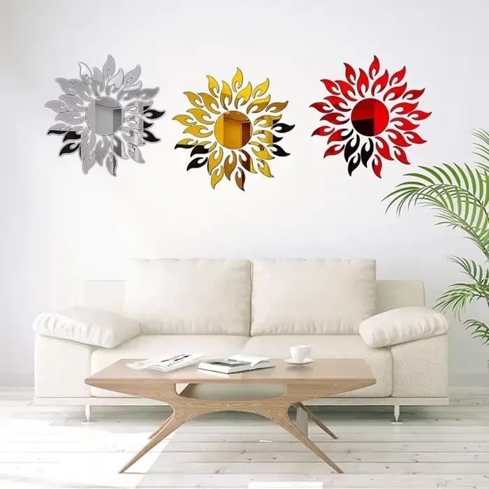 Autocollant Mural tournesol miroir acrylique auto-adhésif réfléchissant