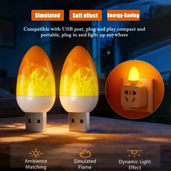 Lampe de Flamme USB Dynamique 5V pour Décoration Intérieure et Extérieure, Lumière Portable, Eclairage Chambre, Camping, Occasions Spéciales